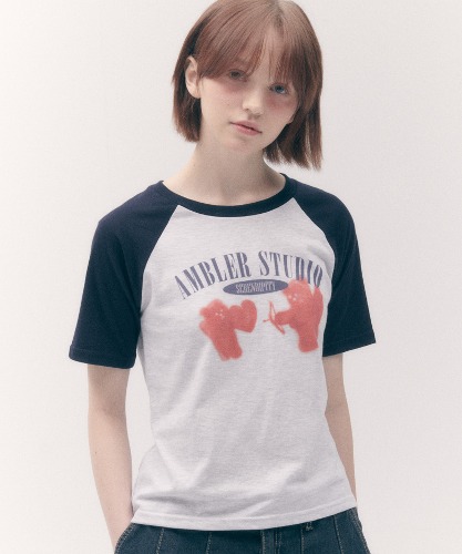 엠블러 Cupid Bear 크롭 반팔 티셔츠 ACR504 (네이비)