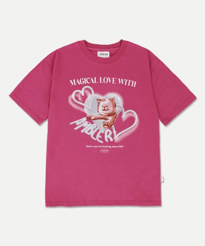 엠블러 남여공용 Hearts beating 오버핏 반팔 티셔츠 AS1108 (핑크)