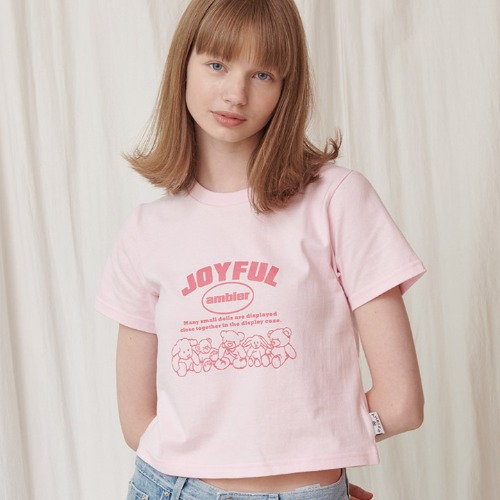 엠블러 Joyful 크롭 반팔 티셔츠 ACR301 (핑크)
