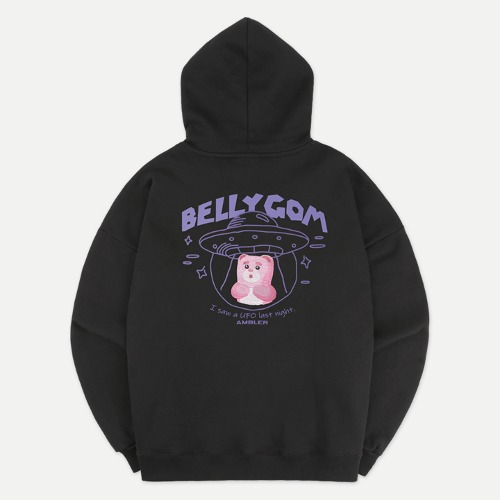 벨리곰X엠블러 UFO Belly Gom 남여공용 오버핏 기모 후드 티셔츠 BMM208 (블랙)