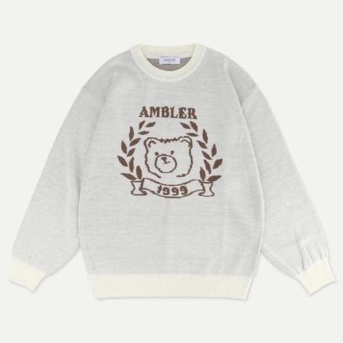 엠블러 Bay tree Bear 남여공용 오버핏 스웨터 니트 AKN301 (아이보리)