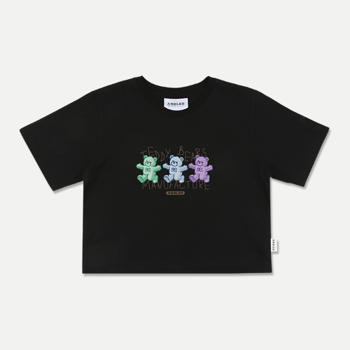 엠블러 [16수] Manufacture of teddy 크롭 반팔 티셔츠 ACR406 (블랙)