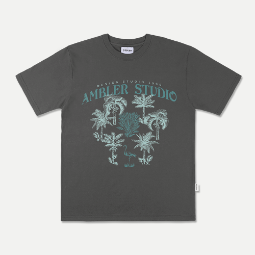 엠블러 남여공용 VINTAGE SUMMER 오버핏 반팔 티셔츠 AS1025 (다크그레이)