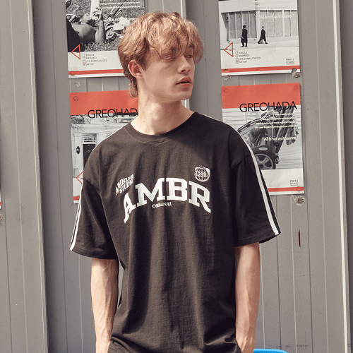 엠블러 남여공용 SPORTY AMBR 오버핏 반팔 티셔츠 AS1029 (블랙)