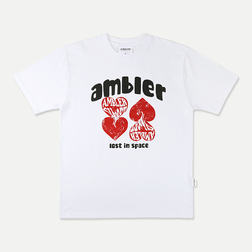 엠블러 남여공용 Four Heart 오버핏 반팔 티셔츠 AS1024 (화이트)