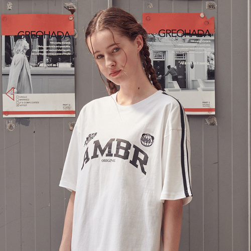 엠블러 남여공용 SPORTY AMBR 오버핏 반팔 티셔츠 AS1029 (화이트)