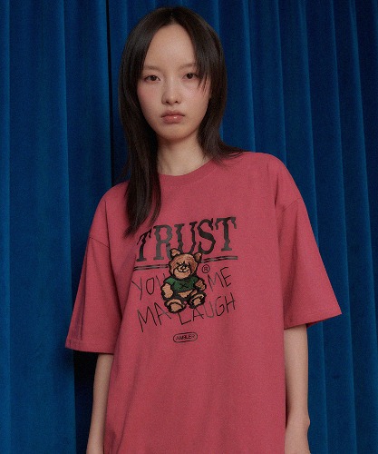 엠블러 남여공용 Trust bear 오버핏 반팔 티셔츠 AS1105 (핑크)