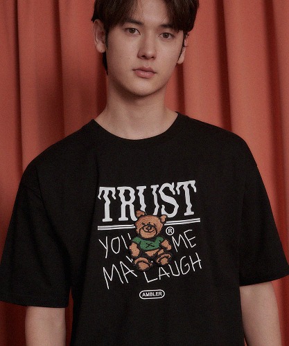 엠블러 남여공용 Trust bear 오버핏 반팔 티셔츠 AS1105 (블랙)