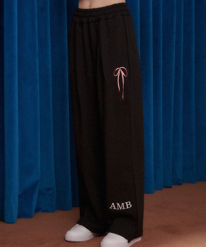 엠블러 Pants with ribbon 남여공용 원턱 2-Way 트레이닝 스웨트 팬츠 AP801 (블랙)