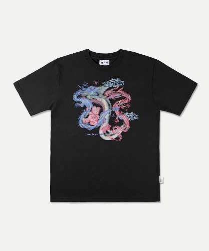 엠블러 남여공용 rising dragon 오버핏 반팔 티셔츠 AS1107 (블랙)