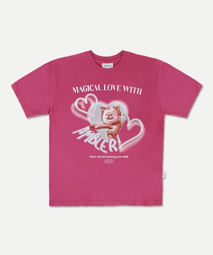 엠블러 남여공용 Hearts beating 오버핏 반팔 티셔츠 AS1108 (핑크)