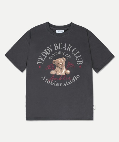 엠블러 남여공용 TEDDY BEAR CLUB 오버핏 반팔 티셔츠 AS1028 (다크그레이)