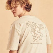 엠블러 남여공용 Cupid Bear 오버핏 반팔 티셔츠 AS932 (오트밀)