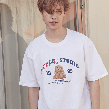 엠블러 남여공용 PUPPY DOLL 오버핏 반팔 티셔츠 AS1027 (화이트)