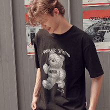 엠블러 남여공용 VINTAGE BEAR 오버핏 반팔 티셔츠 AS1019 (블랙)