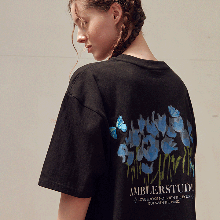 엠블러 남여공용 Blue Butterfly 오버핏 반팔 티셔츠 AS1030 (블랙)