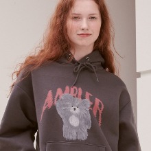 엠블러 남여공용 Furry doll 오버핏 기모 후드 티셔츠 AHP1006 (다크그레이)