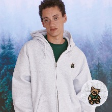 엠블러 남여공용 Mini smile bear 오버핏 기모 집업 후드 자켓 AZIP601 (백멜란지)